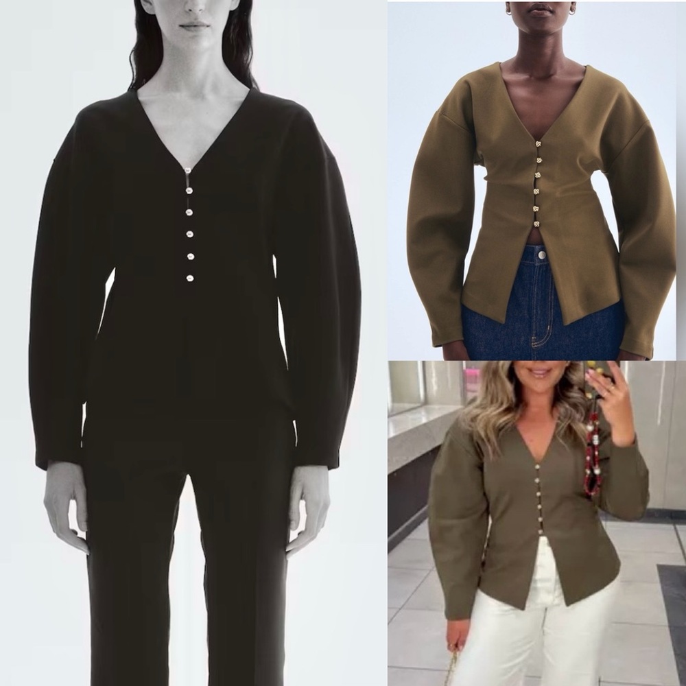 H&M NWT black puff sleeve hourglass shape cinched waist gold button cardigan